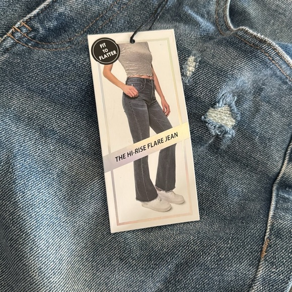 Tinseltown high rise flare Blue Distressed Jeans NWT 7/28 - Picture 12 of 13